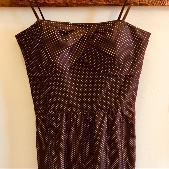 BCBG Paris—Brown Polka Dot Pleated Dress (Size 2) - Picture 4 of 8
